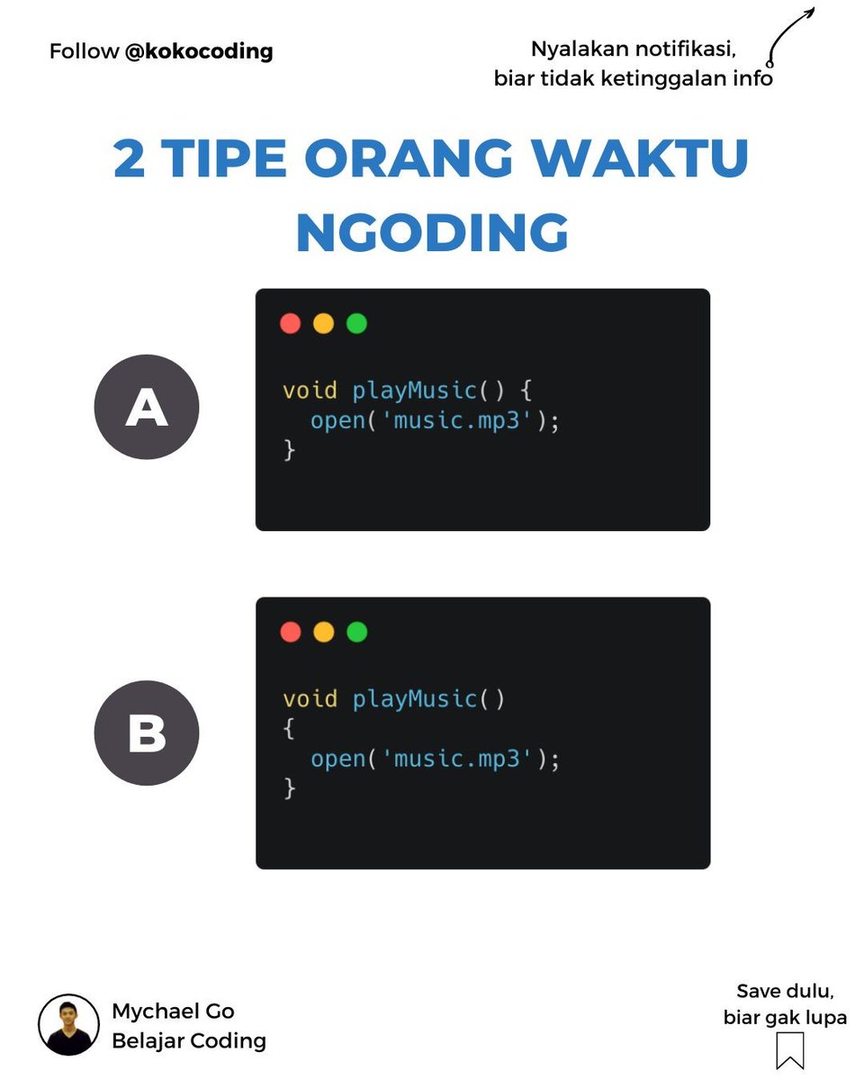 mychaelgo's tweet image. instagram.com/p/CSJfsejhnvu/ 
🤔 Kalau kamu tipe yang mana nih ?
-
➡️Follow kokocoding
➡️Follow kokocoding
➡️Follow kokocoding
-
#makinpahamcoding
#coding #tipewaktungoding
#programmingindonesia #ngoding #belajarngoding #ngodingtime #ngodingasik #ngodingdarirumah #