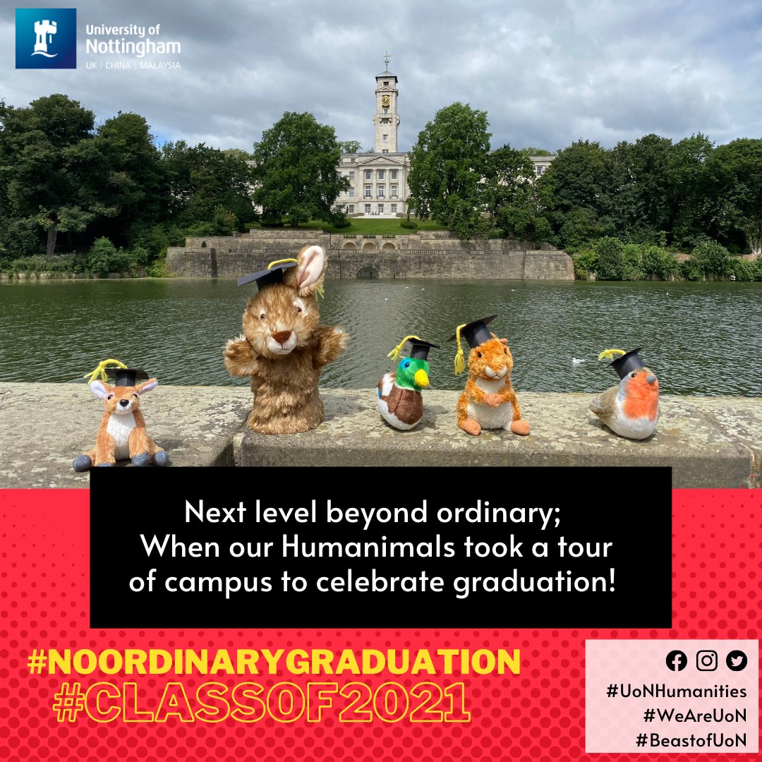 UoNHumanities's tweet photo. For #NoOrdinaryGraduation, we took a tour of campus with our Humanimals (Humanities Animals, you get it?!).
We're going to share what they got up to throughout the day.
#WeAreUon #UoNHumanities #BeastOfUoN #Classof2021 #Graduation #GraduationWithoutBorders #WeDoItDifferently https://t.co/lY4fXV13xs