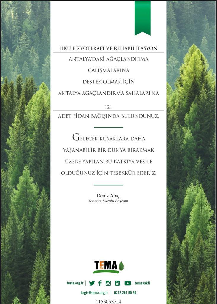 HKÜ Fizyoterapi ve Rehabilitasyon Bölümü (@hkuftr) on Twitter photo <a href="/hkunv/">Hasan Kalyoncu Üniv</a> Fizyoterapi ve Rehabilitasyon bölümü olarak ülkemizin yaşadığı bu acı günlerde biz de bölümümüz adına 121 fidan bağışladık. En kısa sürede son bulmasını diliyor zarar görenlere geçmiş olsun dileklerimizi iletiyoruz. #temavakfı <a href="/BayramlarKezban/">Kezban Yiğiter</a> <a href="/yavuzyakut/">Prof. Dr. Yavuz Yakut</a> <a href="/hkunv/">Hasan Kalyoncu Üniv</a> Fizyoterapi ve Rehabilitasyon bölümü olarak ülkemizin yaşadığı bu acı günlerde biz de bölümümüz adına 121 fidan bağışladık. En kısa sürede son bulmasını diliyor zarar görenlere geçmiş olsun dileklerimizi iletiyoruz. #temavakfı <a href="/BayramlarKezban/">Kezban Yiğiter</a> <a href="/yavuzyakut/">Prof. Dr. Yavuz Yakut</a>