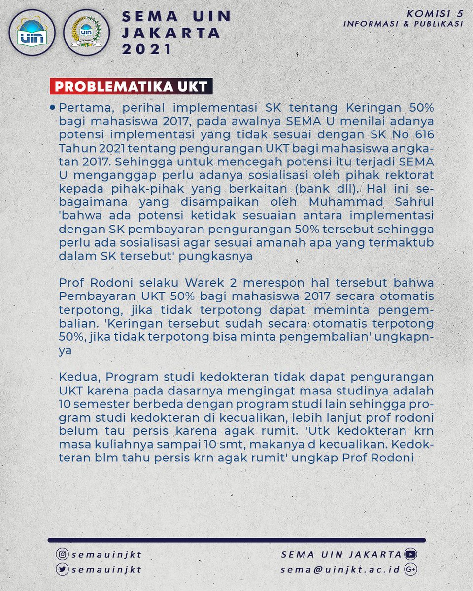 semauinjkt's tweet photo. "Bagaimana Keringanan UKT bagi Mahasiswa angkatan 2018-2020 UIN Jakarta?!" https://t.co/KAGaGYF2kD