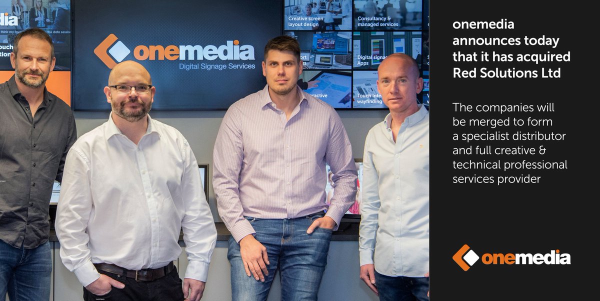 RedSolLtd's tweet photo. @onemediaUK announces the acquisition of Red Solutions. The companies will be merged to form a specialist distributor &amp; full professional service provider. The merger has been a long-term strategic plan &amp; supporting our resellers remains the #1 priority. https://t.co/LCjk7wzLKs https://t.co/d4AUiwtAqZ