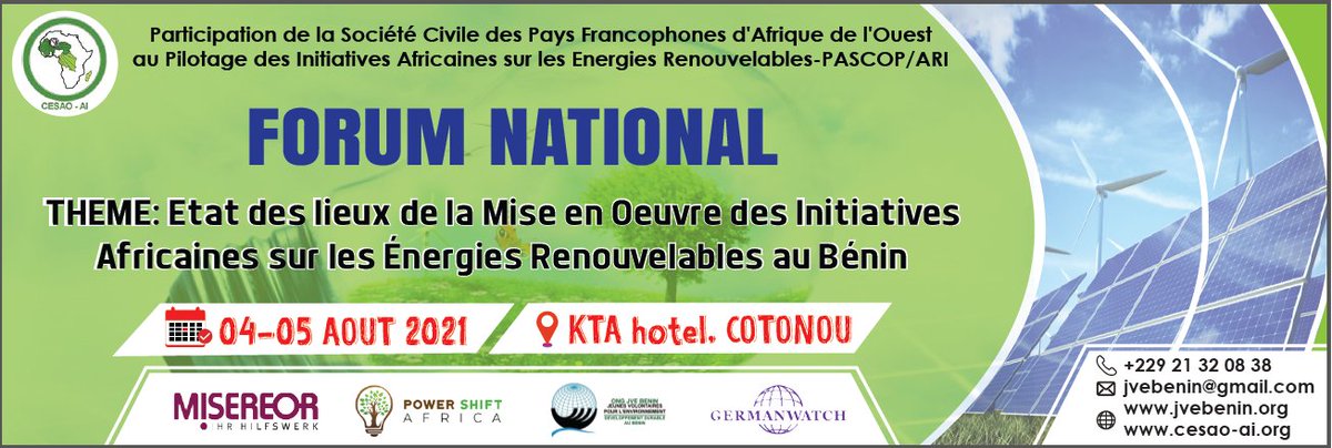 cesaoai's tweet photo. Nous y sommes ! C'est parti pour 2 jours à l'hôtel KTA de #Cotonou. Forum national organisé en partenariat avec ONG @JVEBénin , @Germanwatch ,@PowerShftAfrica  @Misereor https://t.co/8MirhACPOK