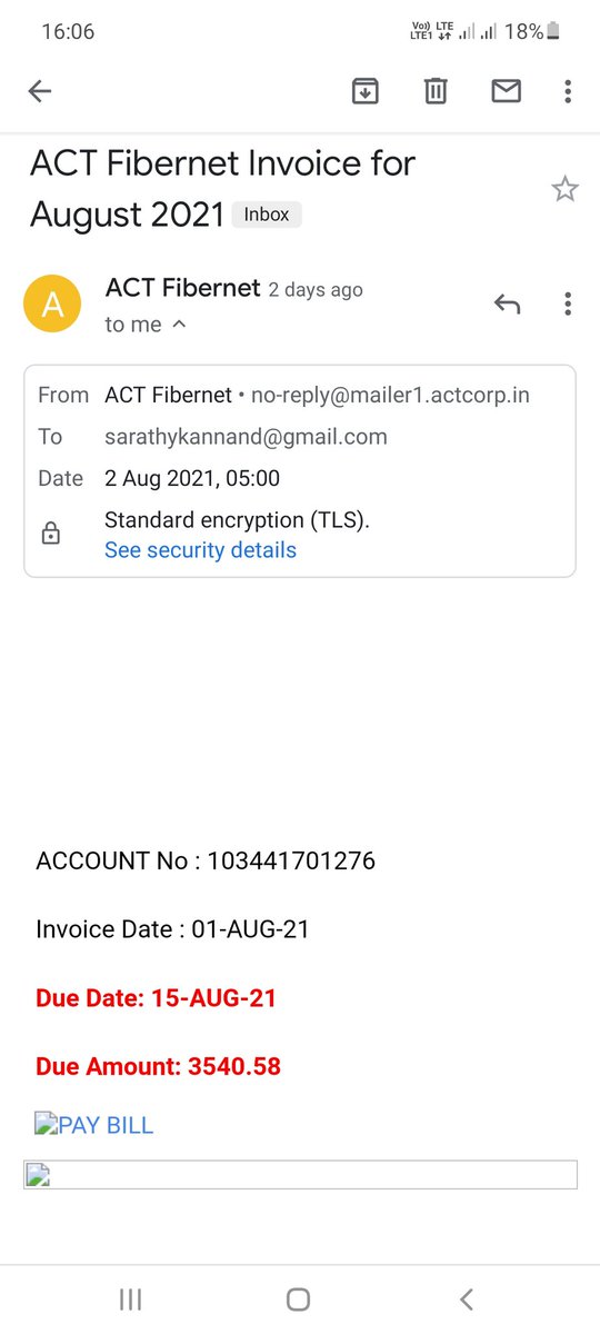 SarathyD's tweet photo. @ACTFibernet I will sue you soon. I already disconnected, how can you send me the invoice of Rs 3,500. I surrendered WiFi router. In message you guys told 4046 is actual refund. But I received only 2810. Remaining 1235 you should refund,I will definitely file case and am a lawyer https://t.co/PVtrDllpZ1