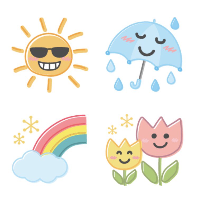 さくらまいこ Lineスタンプ お天気 絵文字 T Co Ut3o9npn5g 晴れ 曇り 雨 雪 台風など春夏秋冬で使えるお天気の絵文字ができました 暑い日も寒い日も使いやすいイラストがセットになっています ぜひチェックしていただけると