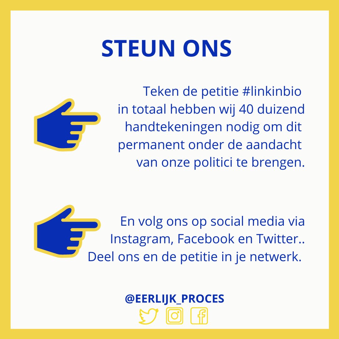 ProcesEerlijk's tweet photo. nu jullie weten wie @ProcesEerlijk is, delen wij graag wat wij willen bereiken. want zeg nou zelf, verdient niet elke Nederlander een eerlijk proces? 

Steun ons door de petitie te tekenen, deze te delen &amp; blijf op de hoogte van onze voortgang door ons te volgen🤗 https://t.co/FZkZp5gzrB