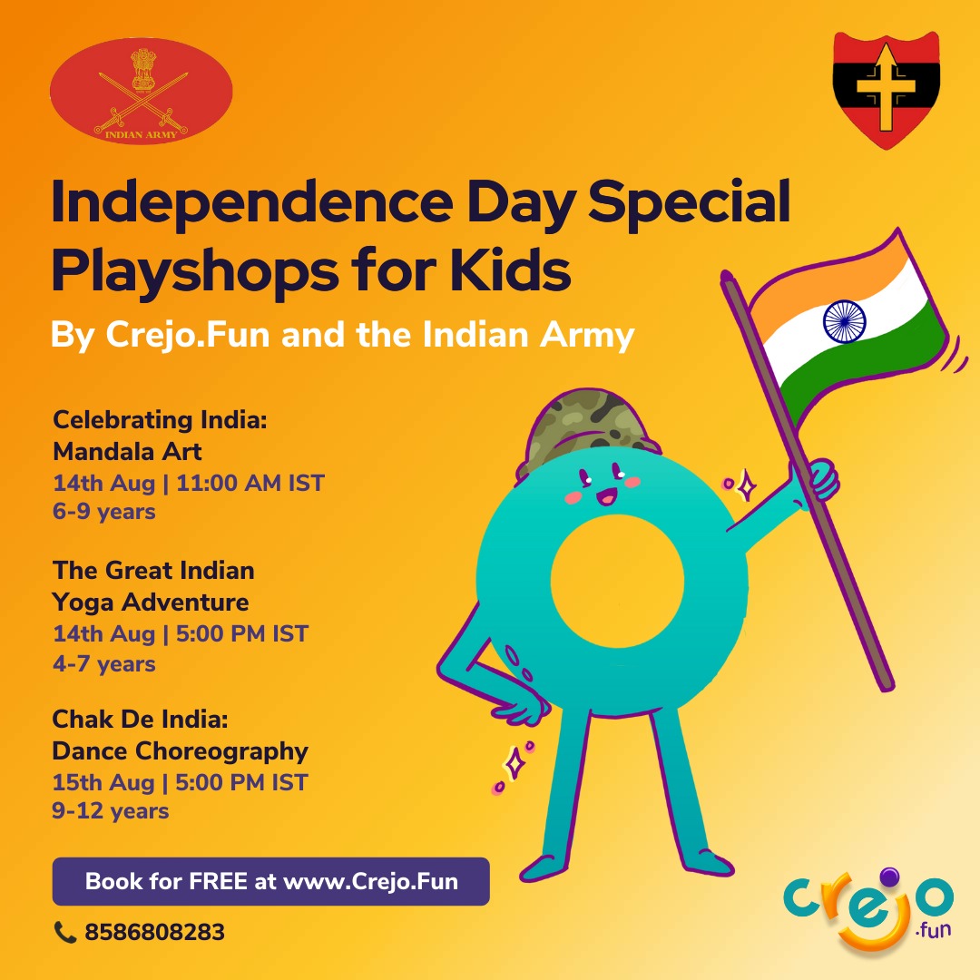 Crejo_Fun's tweet photo. Special Free playshops! Participants will receive certificates from the Indian Army and https://t.co/MKuIia8Pds.

Register for Free through this link - https://t.co/4RgjhxA2O9

@NorthernComd_IA
 
@adgpi
 
#IndependenceDay #Indianarmy #northerncommand #CrejoFun https://t.co/qJoYk5UT7U