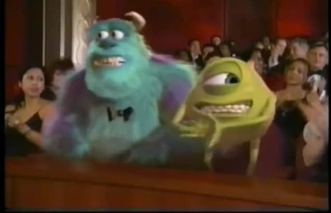 That time Monsters Inc lost at the Oscars to Shrek and Mike and Sully were  literally animated to cringe through the pain.