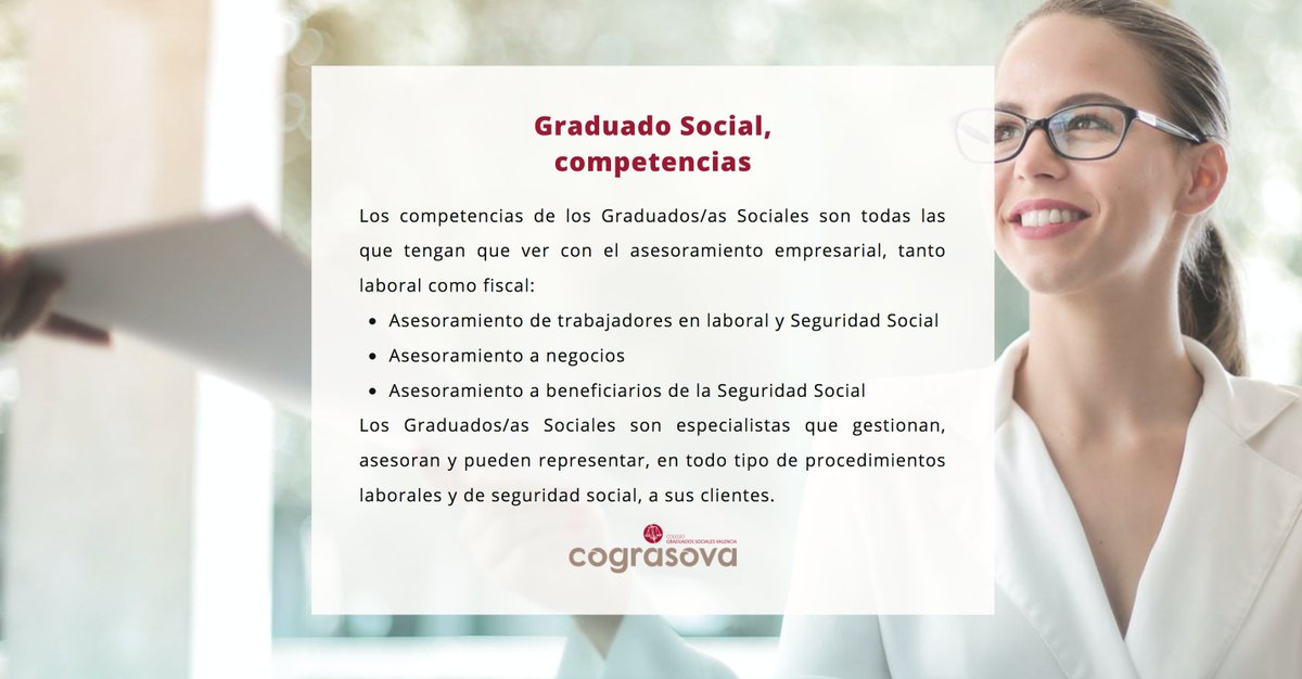 📢 ¿Qué competencias tiene un #GraduadoSocial? 

✅ Todas las que tengan que ver con asesoramiento empresarial, tanto #laboral como #fiscal
✅ Especialistas que gestionan, asesoran y pueden representar en todo tipo de procedimientos #Laborales y de #SeguridadSocial a sus clientes