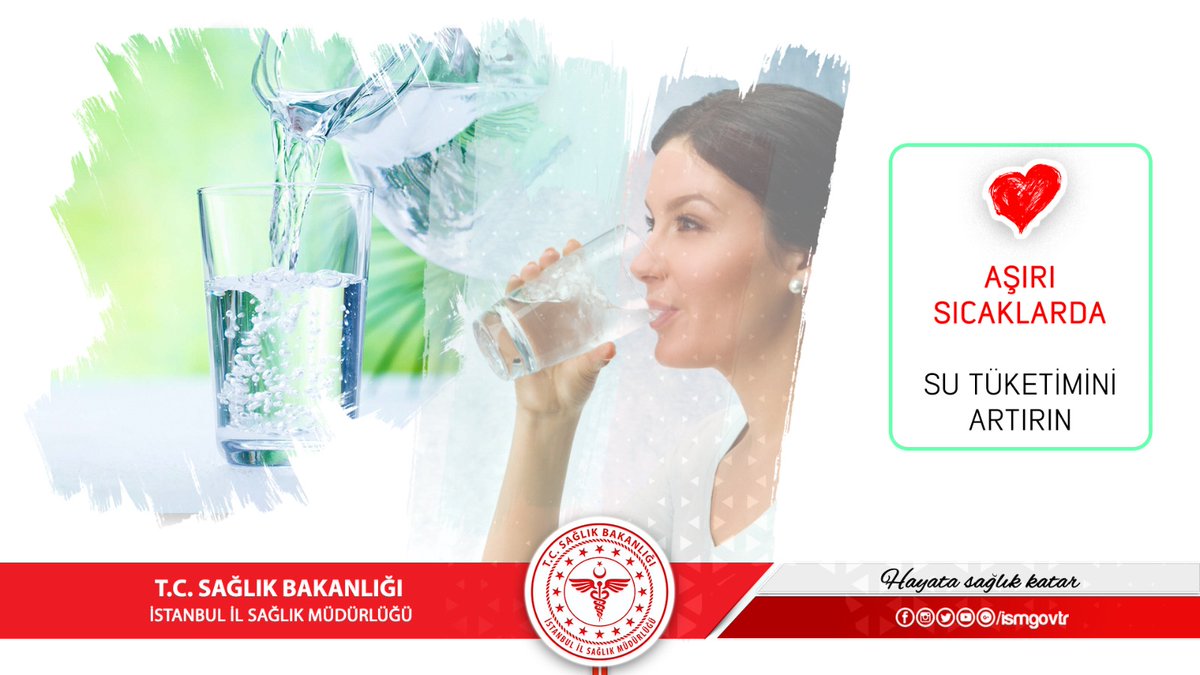 ismgovtr's tweet photo. Aşırı sıcaklarda vücudumuzun su ihtiyacı terleme ile daha da çok artar. Yetersiz su tüketimi böbrek dahil birçok organın olumsuz etkilenmesine sebep olur. Bu sebeple günlük kahve ve çay tüketiminizi sınırlamalı ve günde 2,5-3 litre su içmelisiniz.
🇹🇷
#DünyaSağlıkMerkezi #İstanbul https://t.co/tK8HnfGMG6