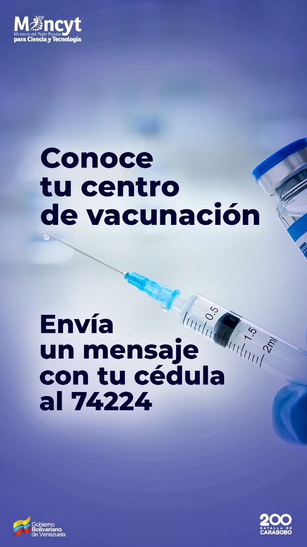 #4Ago |🇻🇪📢 ¡ETIQUETA DEL DÍA! ▶️ #LaClaveEsVacunarse Para vacunarte envía un mensaje de texto al 74224 con tu C.I y recibe tu cita para inmunizarte. Sabemos cómo hacerlo. ¡Cuidémonos!