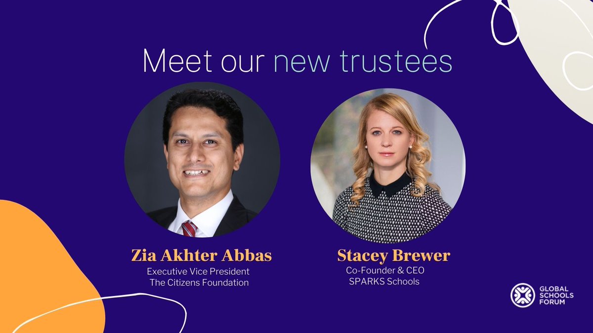 GSF_talks's tweet photo. We are pleased to announce new appointments to our #BoardofTrustees:
@ziaakhterabbas - Executive Vice President, @TCFPak 
@stace_d_brewer - Founder &amp; CEO, @SPARKSchools 
https://t.co/frYVXxzv2h 
(1/5) 
#educationforall  #leadership https://t.co/2UzyHFzV3M