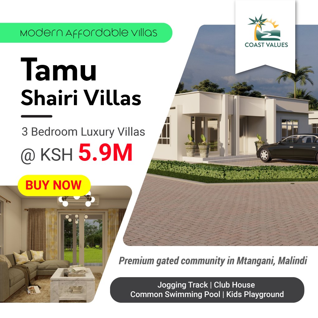 InfoValues's tweet photo. Tamu Shairi Villas – Malindi🏝  ‘Baridi ni wewe’!! 😎Every day is a Holiday⛱ here . 
BOOK YOUR UNIT TODAY ✈️
Price Ksh. 5,900,000/- (3 Bedroom Villa)
Up to 24 months payment plan.
Show house is almost ready. Book and site visit today.
https://t.co/Vg0k6WWqPc
Call: 0710990000 https://t.co/3jV1NWlJ8z