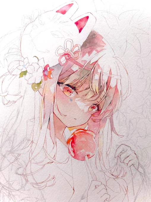 りんご飴色の絵を描きます*wip
#illustration #watercolour 