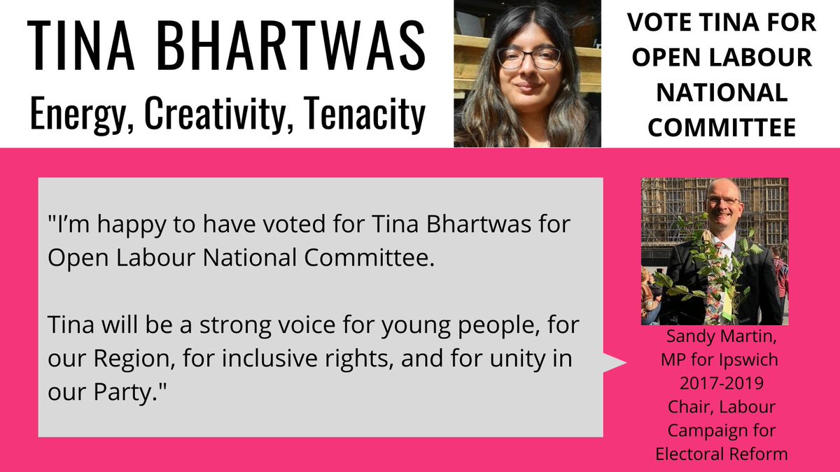 TinaBhartwas's tweet photo. Proud to be endorsed for the #OpenLabour National Committee by the brilliant @sandyofipswich!
I hope to bring the skills I've gained from representing the East & experience within diversity & engagement to the committee to take Open Labour forward at this crucial time! #Tina4OL https://t.co/JirT10nB8u