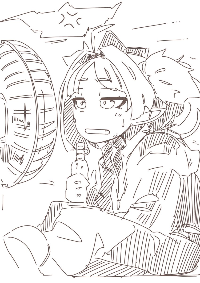 #ホロ妄想埋め立て地 
#かなココ 
#みかじ絵 
扇風機の前の置物と化したココナちゃん(仮) 