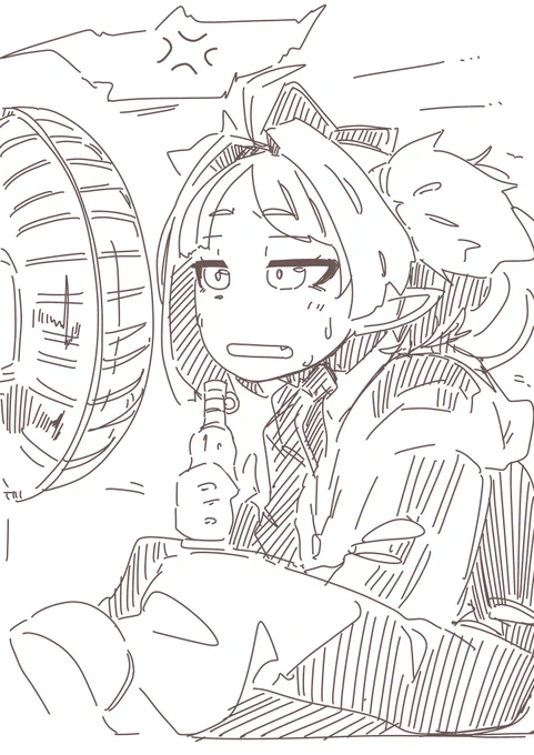 #ホロ妄想埋め立て地 
#かなココ 
#みかじ絵 
扇風機の前の置物と化したココナちゃん(仮) 