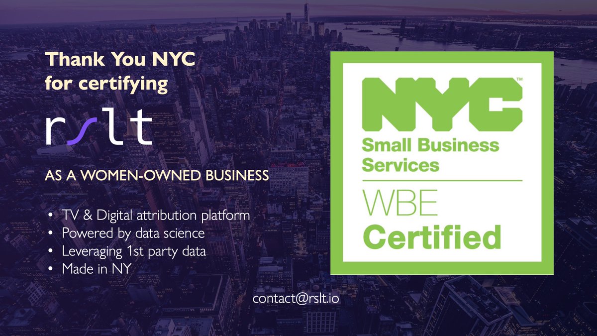 RSLTNYC's tweet photo. 📢📢📢 RSLT is now certified Women Owned Business!!

Thank you #NYC #womenentrepreneurs https://t.co/mZIXq96XxI