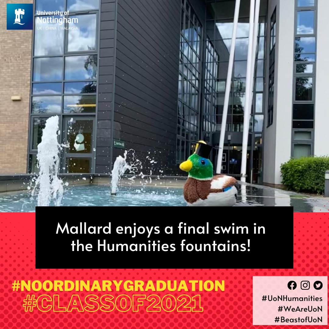 UoNHumanities's tweet photo. We always see the ducks in our fountain, and our Humanimal Mallard wouldn't be left out.
#Classof2021, what will you miss most about your time at UoN?
Picture 5/9.
#WeAreUoN #BeastsofUoN #GraduationWithoutBorders #UoNHumanities #VirtualGraduation #NoOrdinaryGraduation https://t.co/NKU2Vyzq28