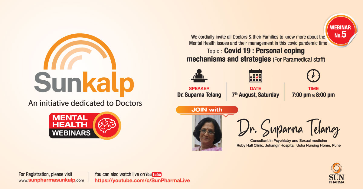 Join us today as we discuss strategies &amp; mechanisms for paramedical staff to look after their mental health; with Dr. Suparna Telang, Consultant in Psychiatry and Sexual Medicine, Jehangir Hospital, Pune, India. 

Click to join ➡️https://t.co/fX8Cj0R4Pk 

#SunPharma 