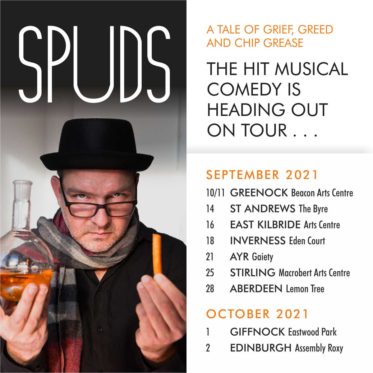 SWtheatre's tweet photo. We are delighted to FINALLY be able to announce our tour dates for the hit musical comedy Spuds!

Links to the various theatres can be found at our website: https://t.co/kQLydCgMnU https://t.co/Ml9lhItMrN