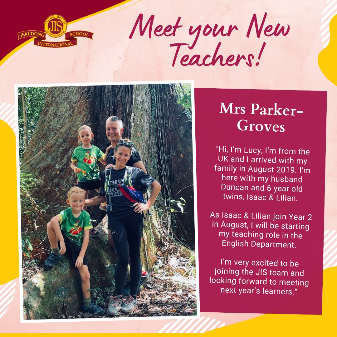 JISBrunei's tweet photo. Meet your new English teacher, Mrs Parker-Groves! "We adore Brunei - the lifestyle, biodiversity &amp; delicious food it offers, are second to none!" We look forward to welcoming you and your family to the #JISCommunity!🤩 #JISBrunei https://t.co/AJtjIUrioT
