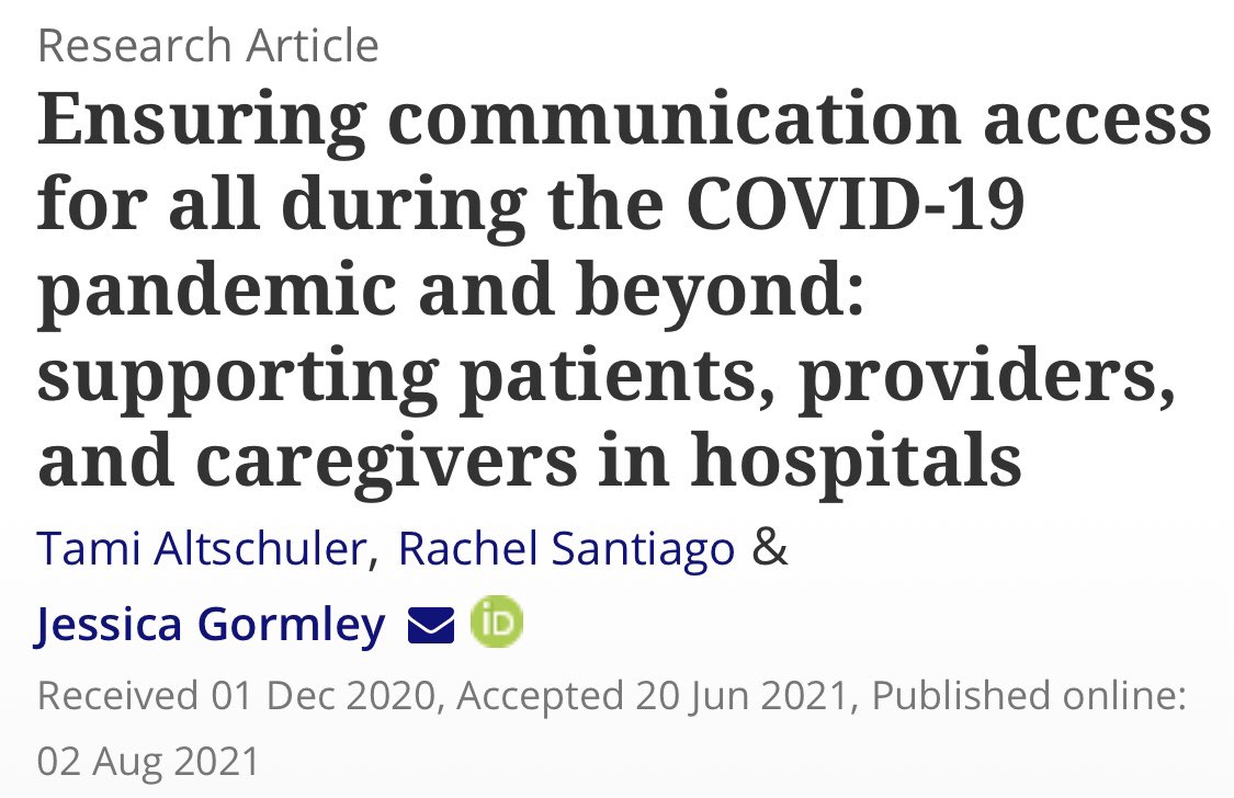 #COVID19 further revealed &amp; reinforced the need for patients to have access to communication tools. This new publication offers recommendations to overcome known barriers in light of COVID &amp; beyond.

<a href="/tami_altschuler/">Tami Altschuler</a> <a href="/RSantiago_SLP/">Rachel Santiago, MS, CCC-SLP 💬📱🤟🏽</a> @InpatientAAC 

tandfonline.com/doi/full/10.10…