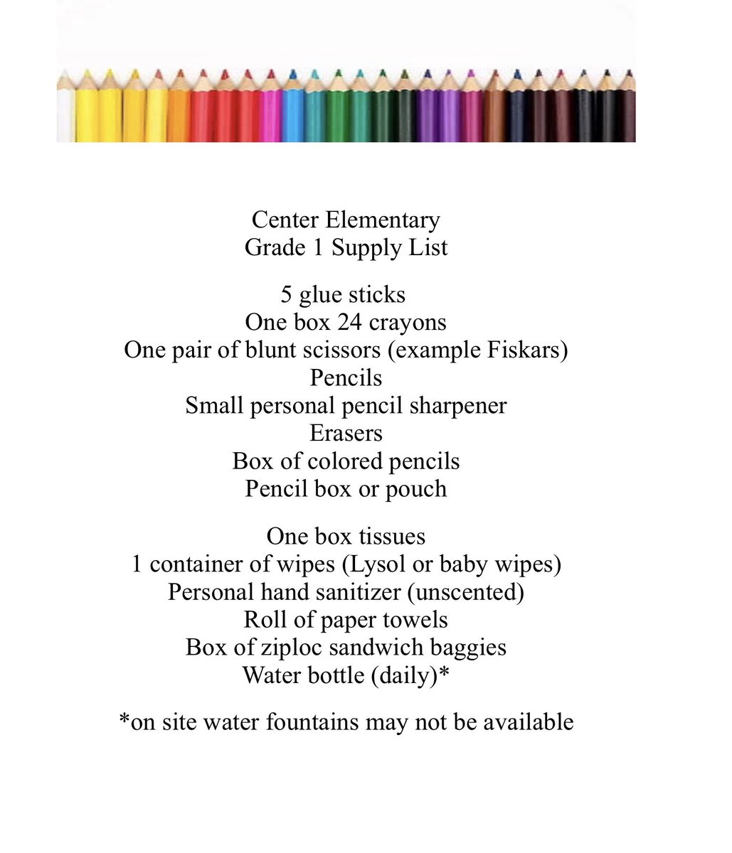 Suggested Center First Grade Supplies….