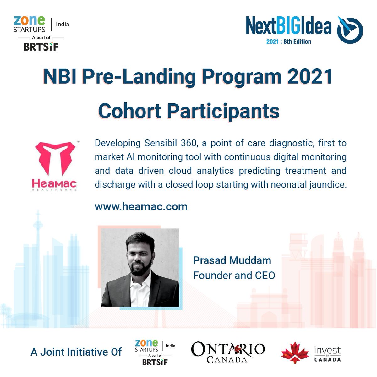 Zone Startups India | BRTSIF (@zonestartupsin) on Twitter photo Zone Startups/India warmly welcomes <a href="/prasadmuddam/">Prasad Muddam</a> Founder & CEO <a href="/heamachealth/">Heamac Healthcare Pvt Ltd</a> care Pvt Ltd to the #NBI2021 Pre landing program.
We wish the cohort member "All The Best" as they embark on this journey with us on preparing for #softlanding in #Canada
#entrepreneur #startup Zone Startups/India warmly welcomes <a href="/prasadmuddam/">Prasad Muddam</a> Founder & CEO <a href="/heamachealth/">Heamac Healthcare Pvt Ltd</a> care Pvt Ltd to the #NBI2021 Pre landing program.
We wish the cohort member "All The Best" as they embark on this journey with us on preparing for #softlanding in #Canada
#entrepreneur #startup