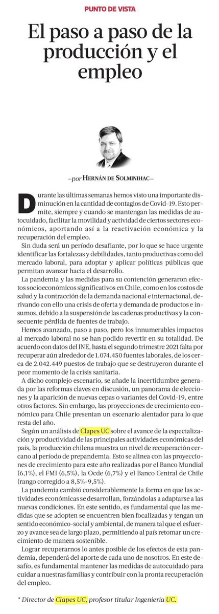 El paso a paso de la producción y el empleo, Columna en @pulso_tw <a href="/latercera/">La Tercera</a>, cc <a href="/ClapesUC/">CLAPES UC</a> <a href="/IngenieriaUC/">Escuela Ingeniería UC</a>