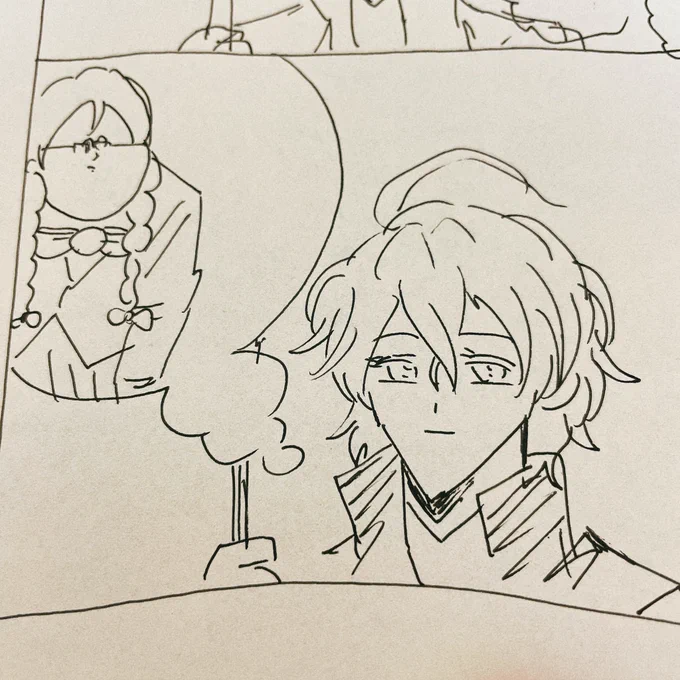 これは前に深夜テンションで描いてた漫画の一部の小生だけど、朝起きて見たら意味わからなくて笑った 小生顎長いし… 