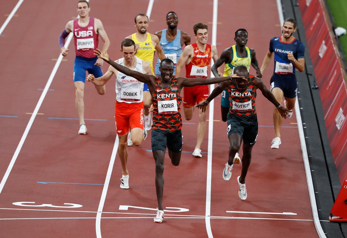 BREAKING: Emmanuel Korir captures Kenya’s first gold medal at the Tokyo Olympics, leading compatriot Ferguson Rotich in 1-2 finish in the men’s 800m.