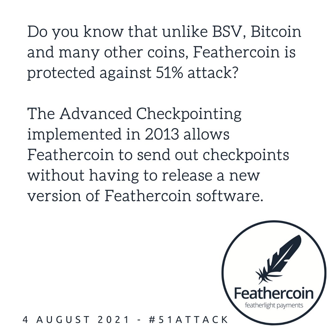 Do you know that unlike #bitcoin, #BSV and many other coins, #feathercoin is protected against 51% attack?

#ftc $ftc #51attack #attack