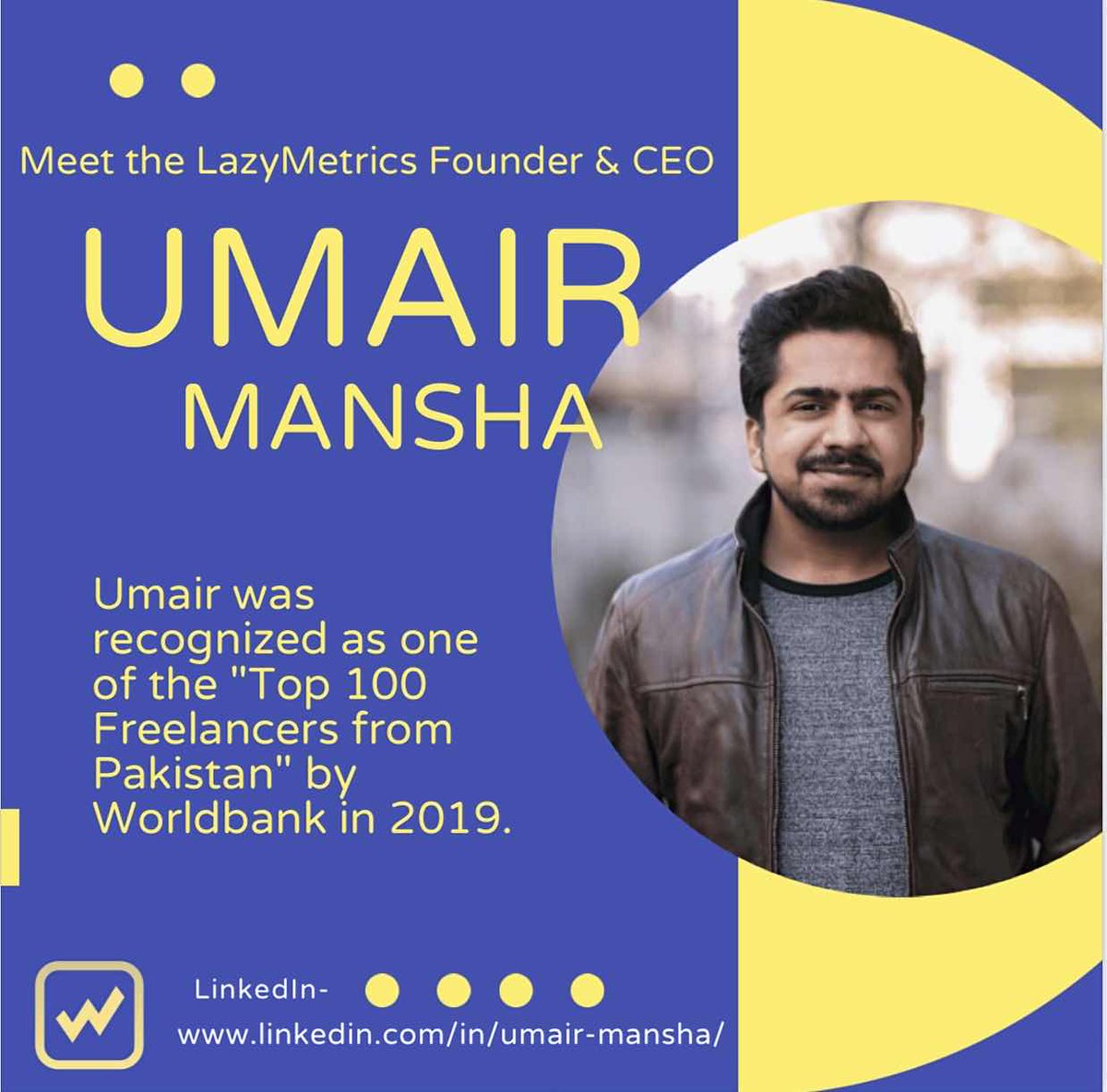 lazymetrics's tweet photo. This week's staff spotlight is on the well-recognized SEO marketer and  CEO &amp; Founder of LazyMetrics - Umair Mansha. Working with over 140 clients &amp; assisting in close to 300 projects, Umair has made it his goal to help businesses through #SEO! 

#SEOmatters #staffspotlight https://t.co/GeDFuBwSln