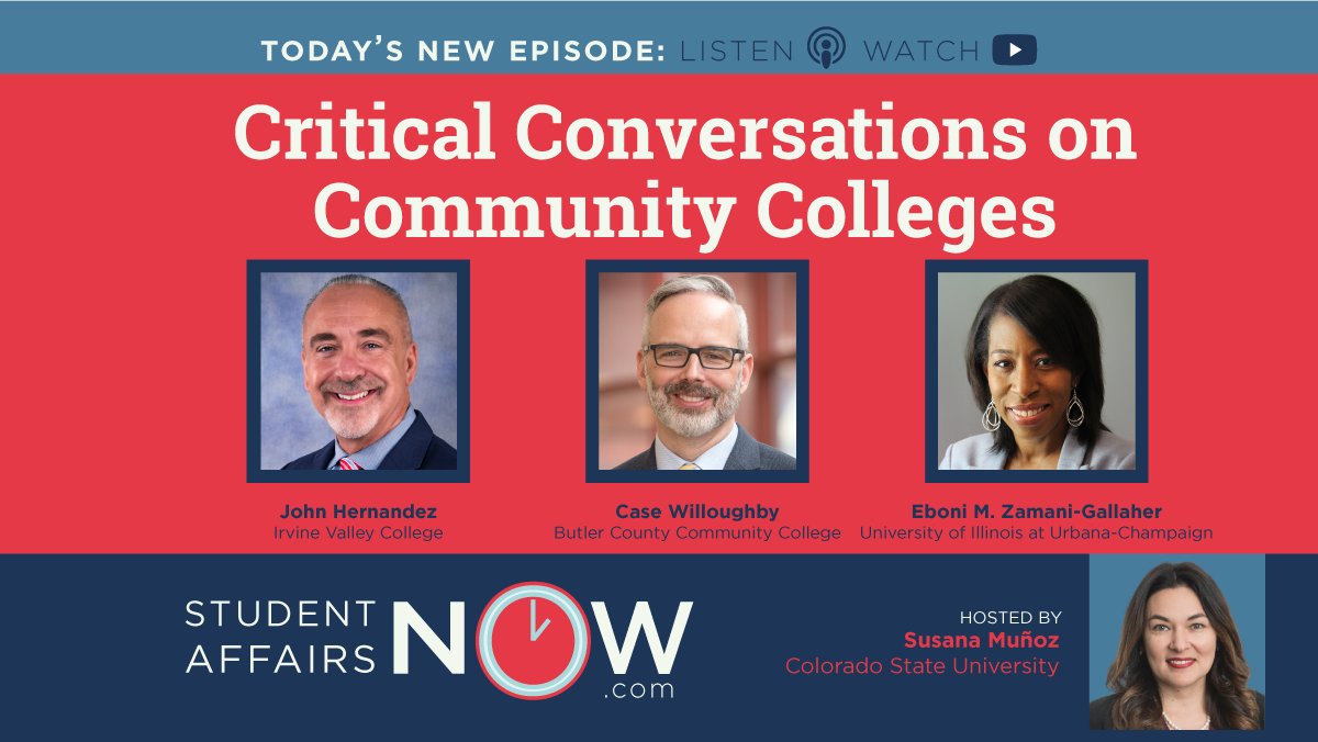 Critical Conversation on Community Colleges [Listen to (or Watch) Today's New Episodes on Student Affairs NOW] - mailchi.mp/ee3845cc3b96/w… @SusanaPhD with <a href="/emzgallaher/">Eboni M. Zamani-Gallaher</a> <a href="/occrl/">OCCRL at Illinois</a> <a href="/dr_case_bc3/">Case Willoughby</a> and Irvine Valley CC President John Hernandez.