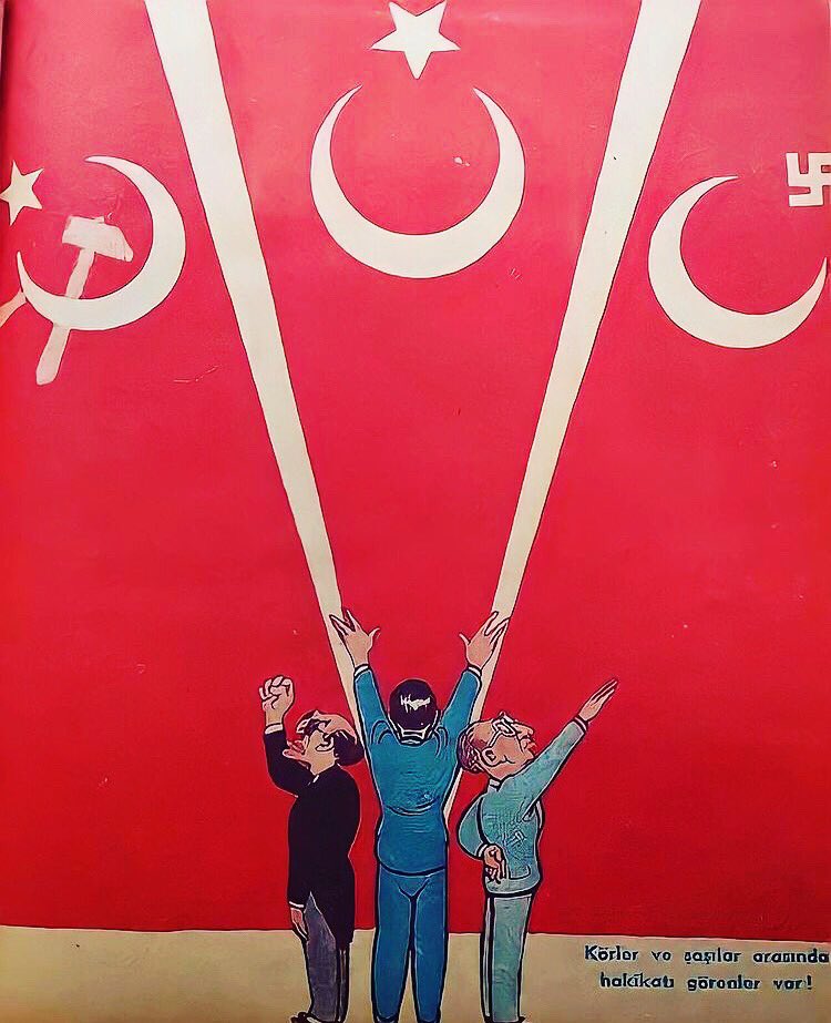 II. Dünya Savaşı sırasında Sovyet ve Nazi taraftarlarını eleştiren bir karikatür.

“Körler ve şaşılar arasında hakikatı görenler var.”

#tarih