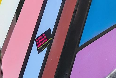 StickerwomenIRL's tweet photo. #StickerwomanIRL made a small but significant improvement to the Frankenstein's monster that is the 'progress flag' in #Dublin this week.
That newly-added circle is supposed to represent 'intersex' people. Did anyone ask if they wanted to be included? Hell, no! #ForcedTeaming https://t.co/G1V8Tga83C