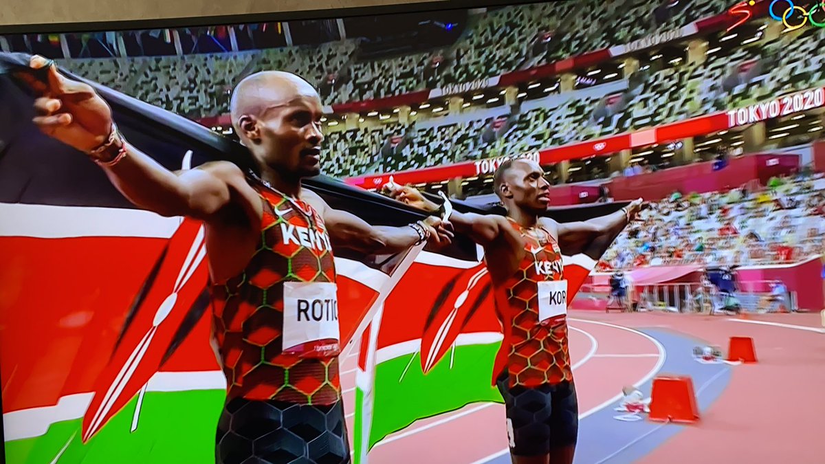 There it is! Team Kenya's first Gold medal!  Congratulations to Emmanuel Korir and  Ferguson Rotich for a phenomenal 1-2 finish in the men's 800m at #Tokyo2020. You have made the nation happy.