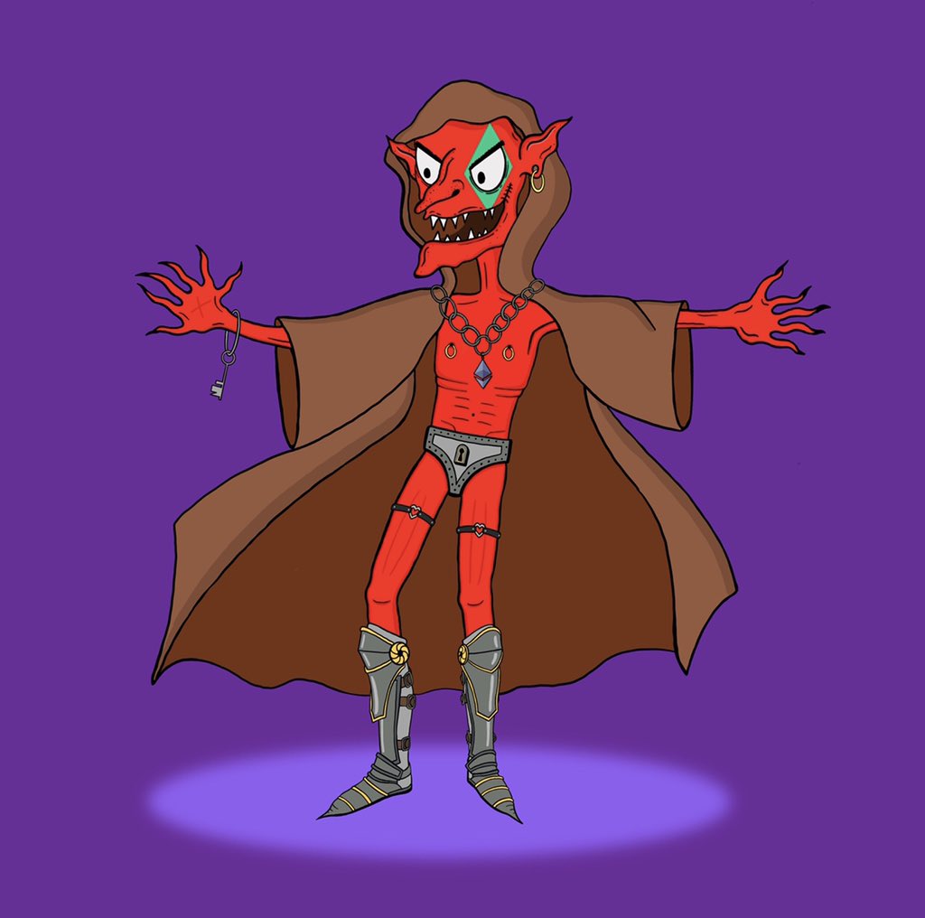 (A sneak peek into my collection in progress) drops… this week ⚒

A Demon with a Chastity Belt is probably a good thing but maybe not when it has the key… 

#nftartist #metaversemonsters
