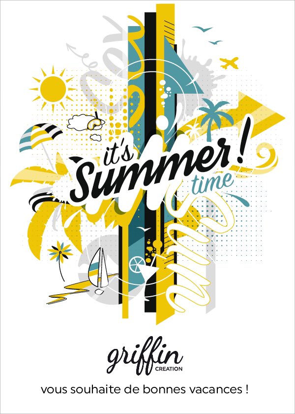 Griffincreation's tweet image. Le studio GRIFFIN vous souhaite de bonnes vacances et vous donne rendez-vous pour vos projets Print, Web et Illustration à partir du 24 août ! A très bientôt !