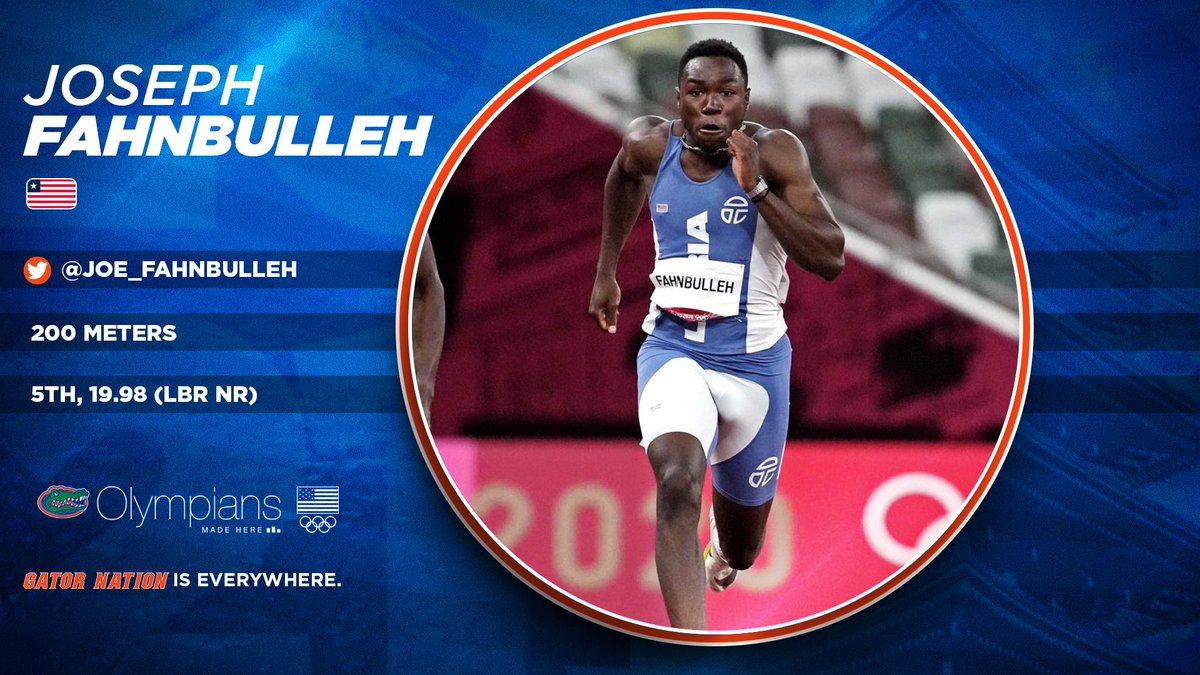 GatorsTF's tweet photo. Proud of @joe_fahnbulleh finishing 5th and setting a new Liberian national record.

#GoGators 🐊|#Tokyo2020 https://t.co/SKVyUAuc9M