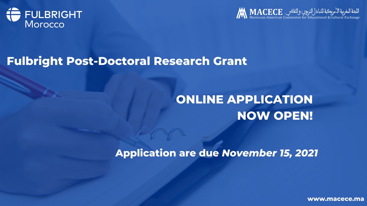 The Post-Doctoral Research Grant or Visiting Scholars Program is a program for Moroccan Faculty to apply for 3 months of research at an American university. 
Read more: macece.ma/program/fulbri…

#Fulbright #FulbrightMorocco #MACECE
