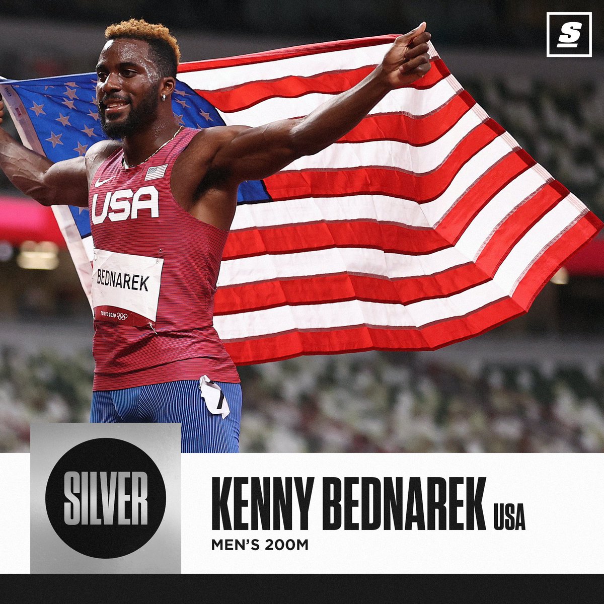 theScore's tweet image. Americans Kenny Bednarek and Noah Lyles took silver and bronze at the men's 200M. 👏🇺🇸