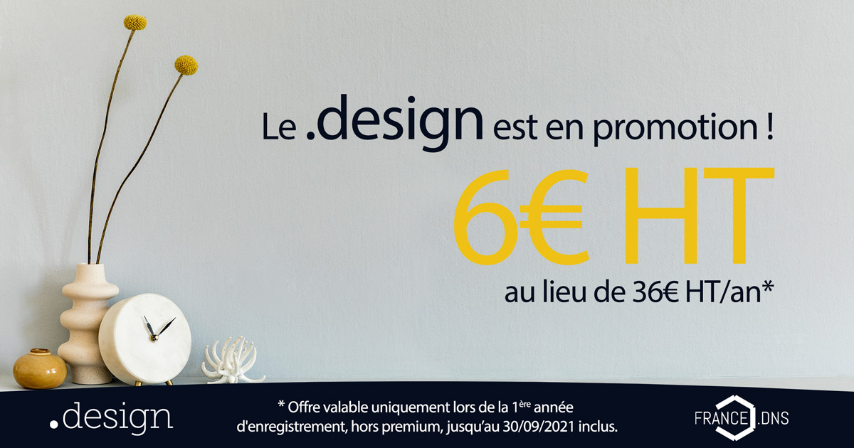 FranceDNS's tweet photo. Les bons plans continuent avec la prolongation de la #promotion sur le .DESIGN jusqu’à la fin du mois de septembre ! 
Et en bonus, les premium sont à -50% ✨
  
 https://t.co/uH3OCAxC71 

#nomdedomaine #design #DesignInspiration https://t.co/hFlOzr3nc3