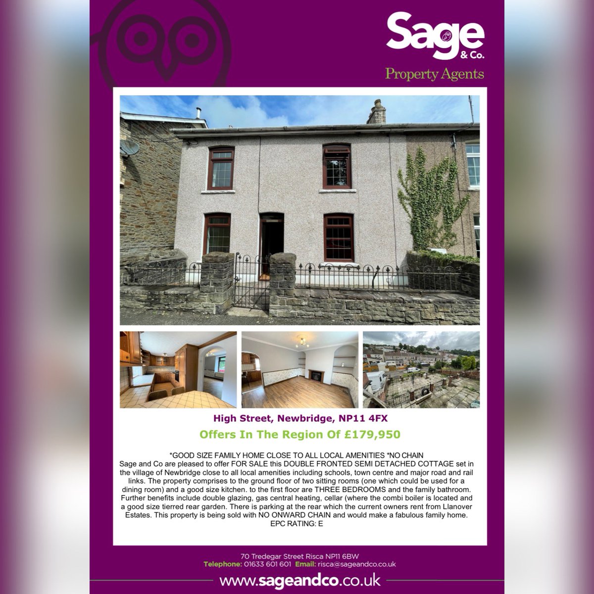 Sage &amp; Co are pleased to offer for SALE this THREE BEDROOM, SEMI-DETACHED COTTAGE set in the popular town of Newbridge 😍🏡💜

💥Also being offered with NO CHAIN!💥

rightmove.co.uk/properties/111…

Contact our office today on 01633 838888📞 to arrange your viewing - DO NOT MISS OUT! 🔑