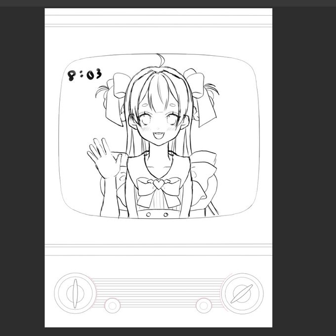 線画完成。人物は色塗りながら線画を整えていきます。

 #ガチ制作会 