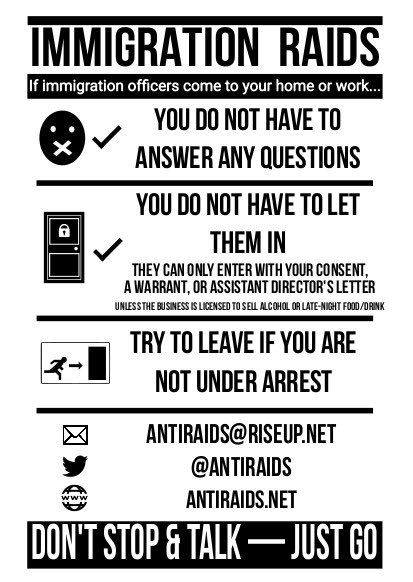 We are a community group in Liverpool who aim to resist #immigration #raids

If you see an immigration raid in Liverpool or want to be involved in resisting raids locally then please get in contact

The attached images show you what to do if you see a raid or you are being raided