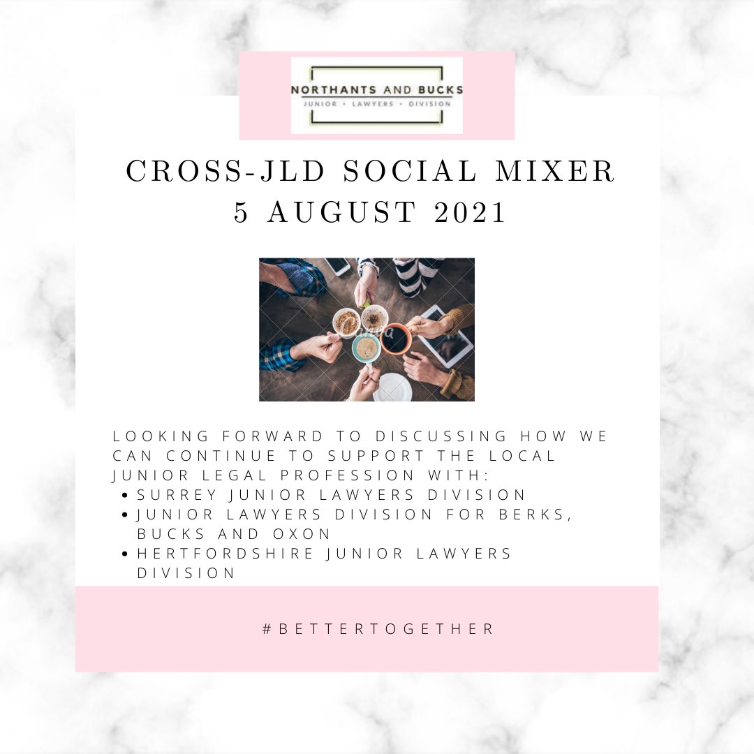 💫The NBJLD Committee are really excited to host the next cross-JLD social mixer on 5 August! Looking forward to catching up with our friends at <a href="/SurreyJLD/">Surrey Junior Lawyers Division</a> <a href="/HertsJLD/">HertsJLD</a> <a href="/JLD_BBO/">JLD BB&O</a> 

#nbjld #bettertogether #juniorlawyers #futurelawyers #law #lawstudent
