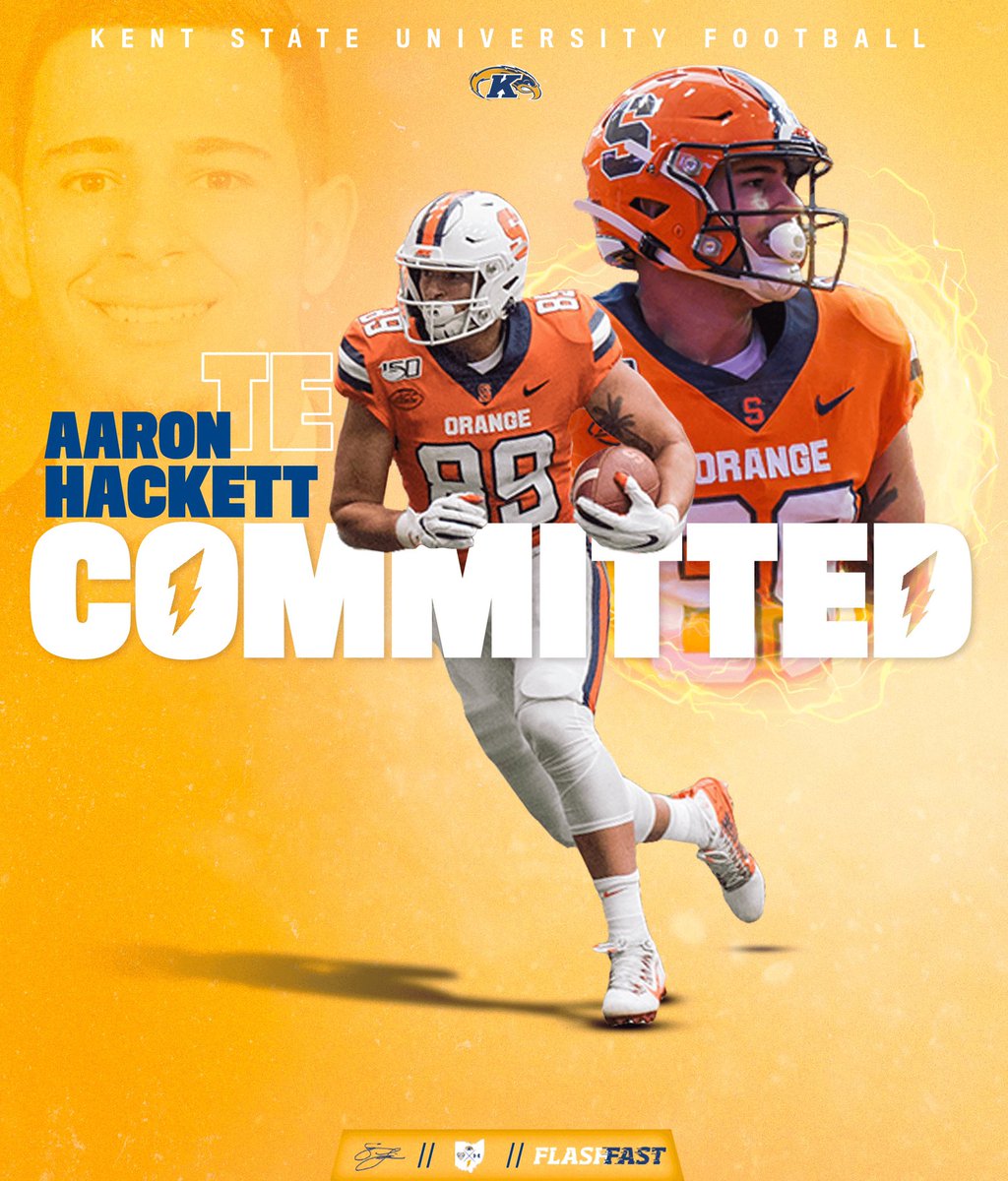 ● TE Spotlight ●

Aaron Hackett - Kent State

• Hackett is a HUGE pickup for the Golden Flashes. He transfers in from Syracuse where he was a TD machine. Crum to Hackett will be a big time combo. In his career he's caught 37 passes for 311 yards 9 Touchdowns.
