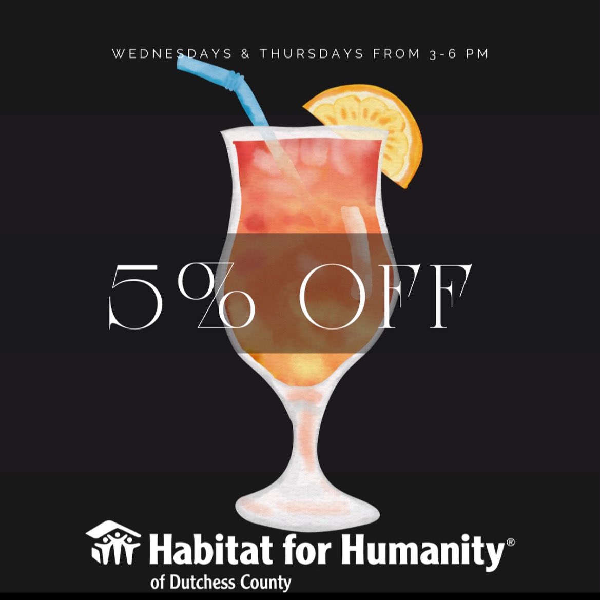 dutchessrestore's tweet photo. Remember our happy hour sale is every Wednesday &amp; Thursday from 3-6 pm! Don’t miss out on 5% off today and tomorrow during this time! #habitatforhumanity #habitatforhumanityrestore #affordablehousing https://t.co/gw35vMAA8A