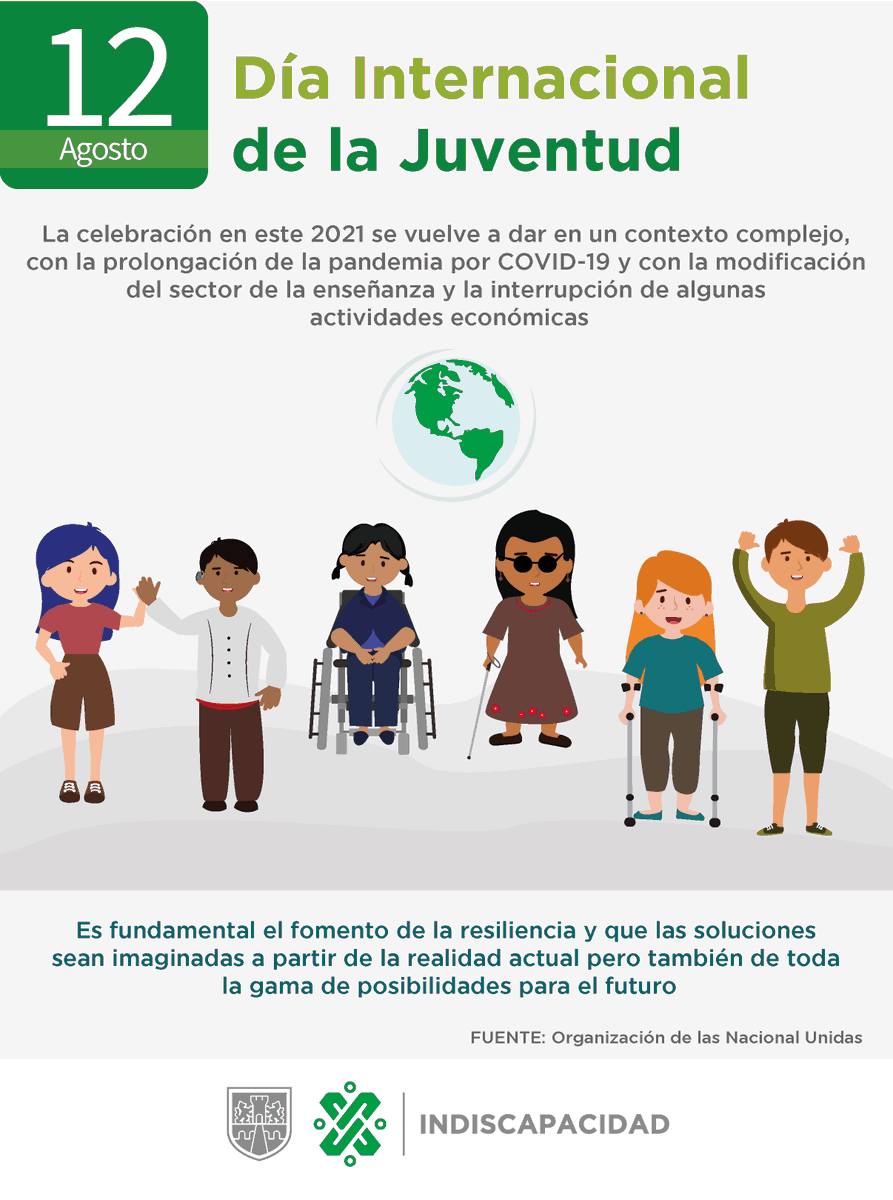 indiscapacidad_'s tweet photo. #SabíasQué #Hoy es #Día #Internacional de la #Juventud, la celebración en este 2021 se vuelve a dar en un contexto complejo, con la prolongación de la pandemia por COVID-19 y con la modificación del sector de la enseñanza y la interrupción de algunas actividades económicas. https://t.co/mIRfQUsZth